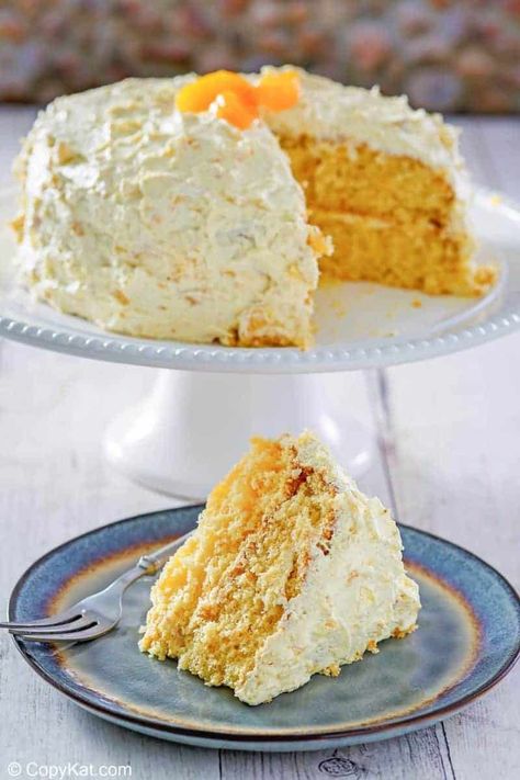 Ambrosia Cake has mandarin orange layers and fluffy pineapple frosting. Get the easy recipe with yellow cake mix, vanilla pudding, and Cool Whip to make the best cake with fruit flavors. Ambrosia cake is a wonderful holiday dessert and great for Thanksgiving, Christmas, or any special occasion. #ambrosia #easycakerecipes #cakemixrecipes #holidaydesserts Million Dollar Cake Recipe, Million Dollar Cake, Ambrosia Cake, Dollar Cake, Mandarin Orange Cake, Pig Pickin, Whiskey Cake, Sunshine Cake, Whipped Frosting