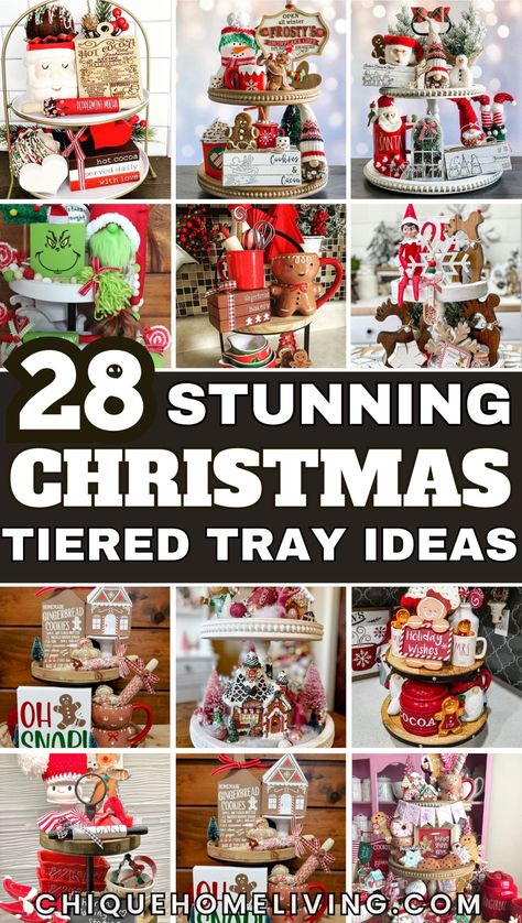 28 Christmas Tiered Tray Ideas for a Festive Display 59 28 Christmas Tiered Tray Ideas for a Festive Display Tiered Christmas Display, Wooden Tiered Stand Display Ideas, Winter Tier Tray Ideas, Christmas Trays Decoration, Christmas Tiered Tray Ideas Diy, Holiday Tiered Tray Decor, Christmas Vignettes Display, Winter Tiered Tray Ideas, Tiered Table Display