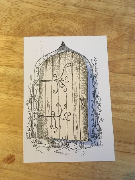 Fairy door illustration. Fairy party invitation. Amy O'Sullivan. Fairy Doors Illustration, Fairy Door Drawing Simple, Fairy Doors Drawing, Fairy Cards Ideas Inspiration, Garden Door Drawing, Magic Door Drawing, Magical Door Drawing, Garden Door Tattoo, Fairy Door Tattoo