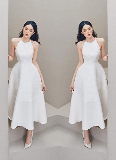 White A Line Dress, Simple White Dress, Bride Dress Simple, Wedding Party Outfits, Simple Gowns, Fancy Wedding Dresses, Sophisticated Outfits, Elegant Dresses Classy, Evening Dresses For Weddings