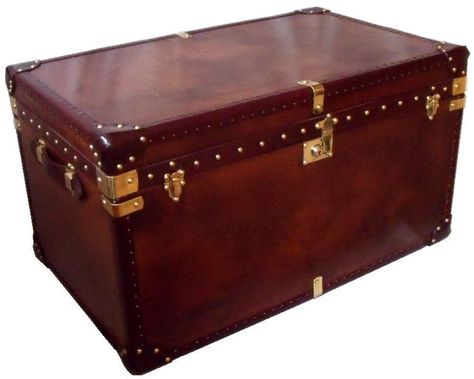 Brown Leather Coffee Table Trunk Leather Coffee Table, Leather Trunk, Old Suitcases, Coffee Table Trunk, Vintage Luggage, Cozy Feeling, Office Storage, Vintage Leather, Coffee Tables