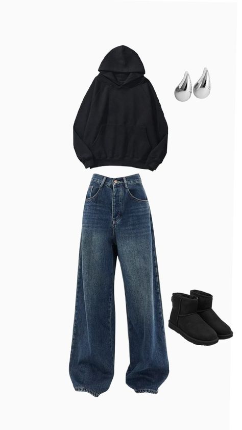 Baggy Outfit Classy Baggy Outfits, Basic Baggy Outfit, Baggy Jeans Outfit Girl, Cute Outfits With Baggy Jeans, Baggy Black Pants Outfit, Baggy Outfit Woman, Outfit Ideas Baggy Jeans, Where To Find Clothes, 90s Baggy Style