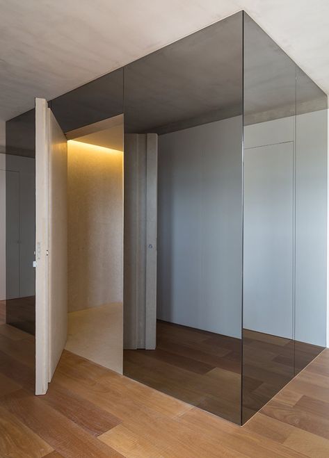 Mirrored Walls, Mirror Doors, Australia House, Hidden Door, Home Entrance Decor, Bedroom Mirror, Entrance Decor, Furniture Details, House Entrance