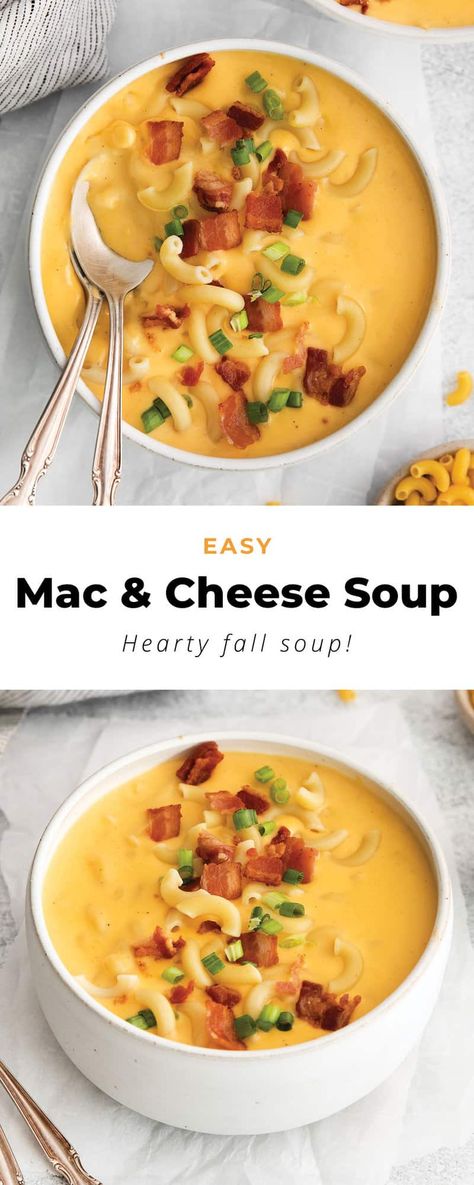 Mac And Cheese Soup, Mac N Cheese Soup, Soup And Grilled Cheese, Macaroni Soup, Cheese Soup Recipes, Cheddar Cheese Soup, Fall Soup Recipes, Savory Soups, Fall Soups