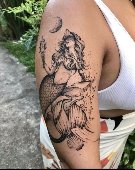 Unique Pisces Tattoos Mermaid, Pretty Mermaid Tattoo, Mermaid Arm Tattoos For Women, Boho Mermaid Tattoo, Witchy Mermaid Tattoo, Mermaid Tattoo Leg, Mermaid Tattoo Designs For Women, Mermaid Tattoo Designs Sirens, Siren Mermaid Tattoo