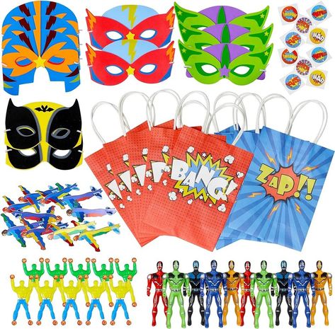 Masks Tattoo, Superhero Party Bags, Superhero Party Favors, Superhero Toys, Birthday Giveaways, Dress Up Boxes, Stickers For Kids, Loot Bags, Party Bag Fillers