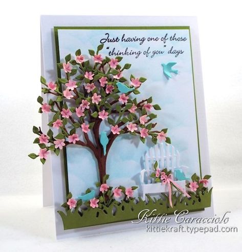 Friendship Challenge, Impression Obsession Cards, Grass Border, Bench Garden, Tree Blossom, Cherry Apple, Impression Obsession, Summer Cards, Making Greeting Cards