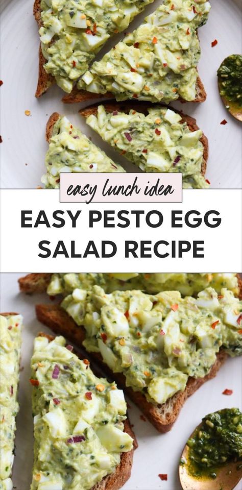 Try this pesto egg salad for a delicious twist on egg salad sandwiches or toasts. This healthy egg salad combines pesto eggs for a flavorful and unique egg salad experience. Perfect for an easy protein lunch, this egg salad with pesto is quick to make and great for sandwiches or even as egg salad for one. Unique Egg Salad Recipe, Egg Salad For One, Easy Protein Lunch, Easy Protein Lunches, Salad For One, Easy Healthy Lunch, Pesto Eggs, Healthy Egg Salad, Egg Salad Sandwich Recipe