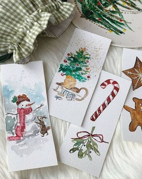 Watercolor Christmas Bookmarks, Christmas Bookmarks Watercolor, Watercolor Christmas Cards Diy, Christmas Gift Tags Handmade, Something Funny, Christmas Bookmarks, Atv Riding, Christmas Card Art, Watercolor Bookmarks