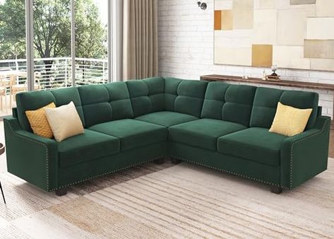 Small Apartment Couch, Green Sofas, Couch For Living Room, Sofa L, L Shaped Couch, Small Apartment, Small Apartments, L Shape, Sofa Couch