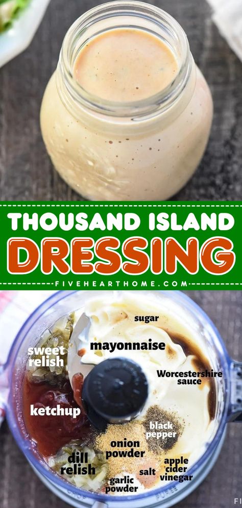 A homemade condiment with just a few ingredients! This easy salad dressing recipe is also great on sandwiches. Thick, creamy, and zesty, this Easy Homemade Thousand Island Dressing is the BEST! Paleo Thousand Island Dressing, 1000 Dressing Recipe, 1000 Island Dressing Recipe Homemade, Thousand Island Recipe, Deli Dressing Recipe, Homemade 1000 Island Dressing, Easy Homemade Dressing, Creamy French Dressing Recipe, Homemade Thousand Island Dressing Easy