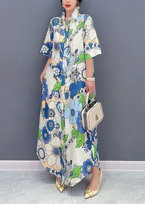 Art Blue Peter Pan Collar Print Cotton Maxi Shirts Dresses Summer – Omychic Blue Peter, Shirt Dress Summer, Summer Yellow, Maxi Shirts, Maxi Shirt Dress, Comfortable Room, Cotton Maxi, Dresses Summer, Summer Fabrics