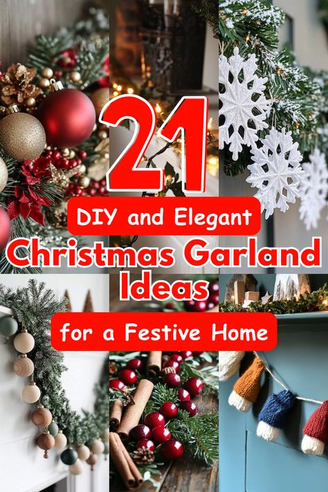 Get inspired by 21 Christmas garland ideas to decorate your mantel, tree, or windows. From classic red and gold to cozy knitted garlands, there’s something for everyone! #ChristmasGarlandIdeas #HolidayDecor #DIYGarlands #FestiveHomeDecor #ChristmasInspiration #ChristmasGarland Wall Garland Christmas, Unique Christmas Tree Garland, Garlands For Christmas Trees, Natural Christmas Garland Ideas, Fireplace Garland Christmas Diy, Garland On Bookshelves, Christmas Trees With Garland, Diy Garland With Ornaments, Diy Xmas Garland Ideas