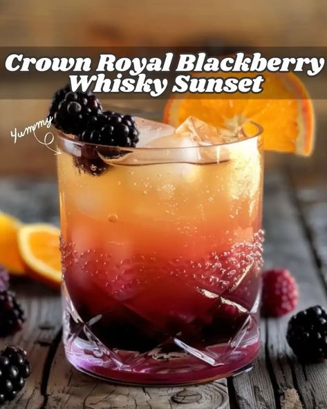 Crown Royal Blackberry Whisky Sunset Recipe - RecipeStrip Crown Royal Recipes, Crown Drink, Blackberry Drinks, Crown Royal Drinks, Royal Recipe, Fun Drink Recipe, Whiskey Recipes, Chicken Adobo, Blackberry Recipes