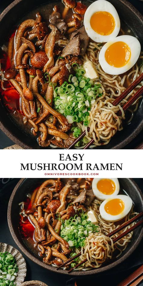 A fast and easy mushroom ramen that has a rich tasting broth and scrumptious toppings. It is a perfect one-pot meal that is hearty, satisfying, and nutritious! {Vegetarian} @peteandgerrys #ad #BelieveInWhatYouBuy Fast Ramen Recipes, One Pot Ramen, Mushroom Broth Recipe, Mushroom Ramen Noodle Recipes, Mushroom Ramen Recipes, Asian Mushrooms, Asian Mushroom Soup, Ramen Broth Vegetarian, Vegetarian Potluck Recipes