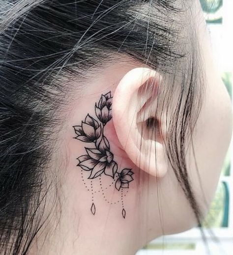 Tattoos Behind The Ear, Behind The Ear Tattoos, Behind Ear Tattoos, Ear Tattoos, Tattoos For Women Flowers, Tattoo Now, Tattoo Designs For Girls, Head Tattoos, Subtle Tattoos