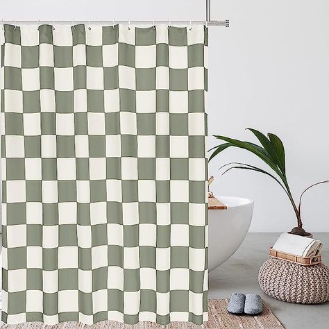 Amazon.com: Tititex Aesthetic Checkerboard Grid Pattern Shower Curtain, White Sage Green Modern Shower Curtain Sets Decoration 71x71 Inch with Hooks : Home & Kitchen Gender Neutral Bathroom For Kids, Unisex Kids Bathroom Ideas, Boys Shower Curtain, Rich Bathroom, Shower Curtain White, Modern Shower Curtain, Shower Stalls, Colorful Shower Curtain, Curtain White