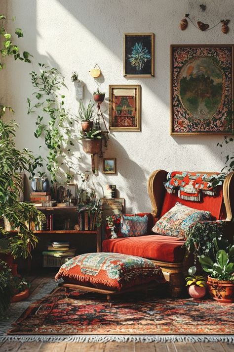 Add boho charm to small spaces with vintage-inspired decor and cozy layers. #VintageBoho #SmallSpaceDecor #EclecticStyle Victorian Boho Decor, Victorian Bohemian Decor, Victorian Boho, Vintage Boho Decor, Vintage Inspired Decor, Free Spirit Style, Small Space Solutions, Victorian Decor, Decorating Small Spaces