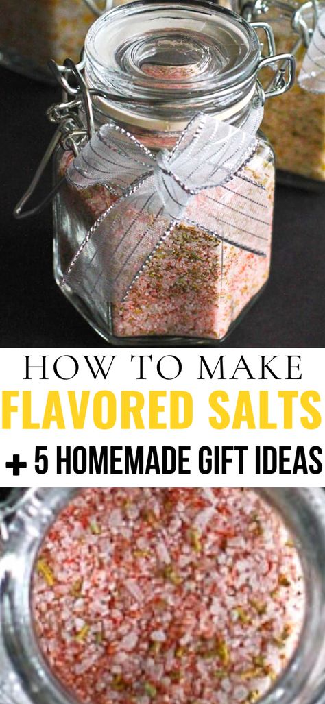 Infused Salt Recipes, Flavored Salts Recipes, Herb Salt Recipe, Salt Gifts, Homemade Gift Ideas, Homemade Spice Mix, Diy Food Gifts, Spice Mix Recipes, Flavored Salts