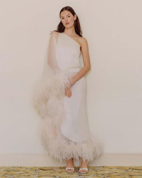 Shop the look on ModeSens! Taller Marmo Ubud One-shoulder Feather-trimmed Silk-crepe Gown In Ivory. Explore our contemporary curation of elevated looks for before, during and after the ceremony. #pastelpassion #trend #casualchic #fashionfreedom #soft #dress #netaporter White Feather Dress, Wedding Dress With Feathers, Taller Marmo, Feather Gown, Wedding Wardrobe, White Bridal Dresses, Inspo Instagram, Dream Wedding Ideas Dresses, Soft Dress