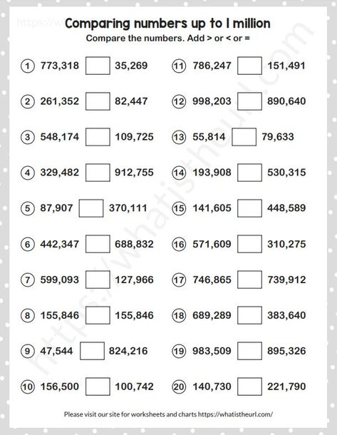 Class 4 Maths, Comparing Numbers Worksheet, Million Number, Compare Numbers, Sat Math, Folder Activities, Numbers Worksheet, Grade 6 Math, Math Sheets