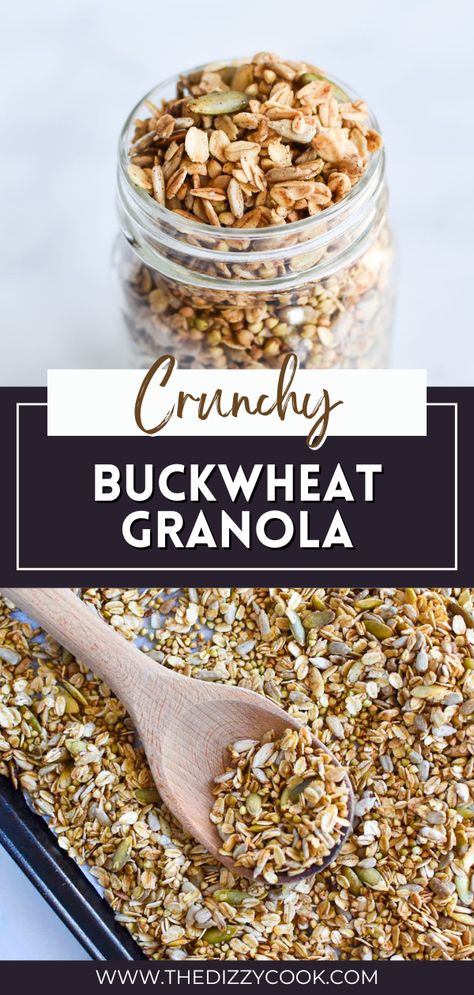 This crunchy recipe is gluten free and nut free, perfect to top on oats, smoothie bowls, or just have as a snack! This is also a perfect low histamine granola option! Serve this buckwheat granola with acai bowls or whipped cottage cheese. Buckwheat groats don't get soggy like a lot of oats or other types of cereals do so it's perfect as a topping for smoothie bowls! Buckwheat Cereal Recipes, Puffed Buckwheat Recipes, Buckwheat Side Dish Recipes, Buckwheat Groats Recipes Breakfast, Buckwheat Granola Recipe, Gluten Free Rusks Recipes, Buckwheat Groats Recipes, Menstrual Food, Mediterranean Breakfasts