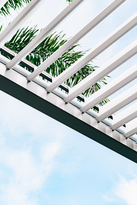 Louvered Roof Pergola by Azenco - Custom Solutions Louvered Roof, Louvered Pergola, Outside World, Palm Beach, Outdoor Space, Concept Design, Pergola, Roof, Design