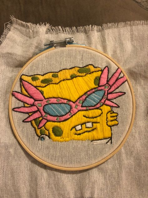 Sponge Bob Embroidery, Spongebob Embroidery, Satin Stitch Embroidery Design, Embroidery Satin Stitch, Diy Embroidery Shirt, Satin Stitch Embroidery, Diy Embroidery Designs, Basic Embroidery Stitches, Embroidered Art