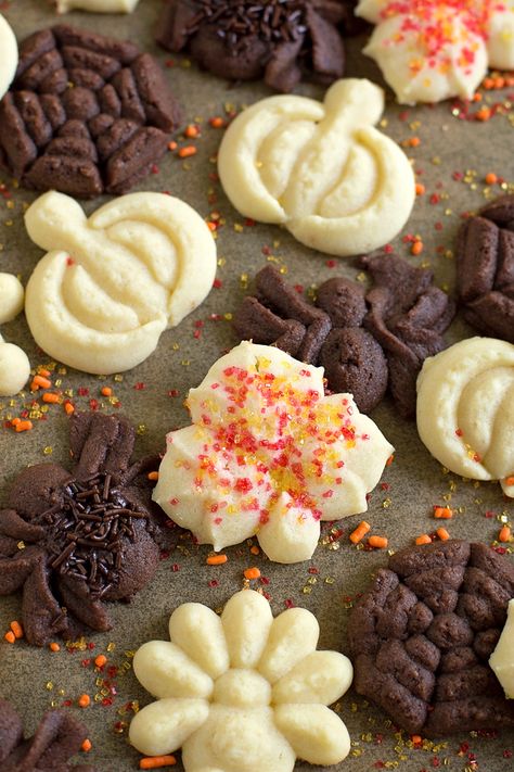 Fall Spritz Cookies | lifemadesimplebakes.com Fall Spritz, Chocolate Spritz Cookies, Recipes For Baking, Spritz Cookie, Spritz Cookie Recipe, Fall Eats, Fall Cookie Recipes, Life Made Simple, Cozy Fall Recipes