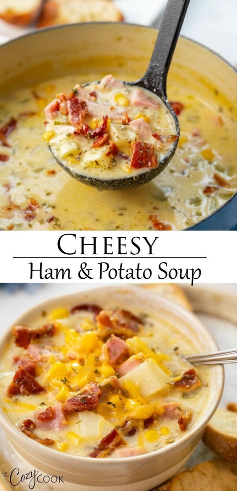 Potato Soup On The Stove, Cheesy Ham And Potato Soup, Soup On The Stove, Soup Ham, Ham And Potato Soup, Cheesy Ham, Ham Potato, Bone Soup, Leftover Ham Recipes