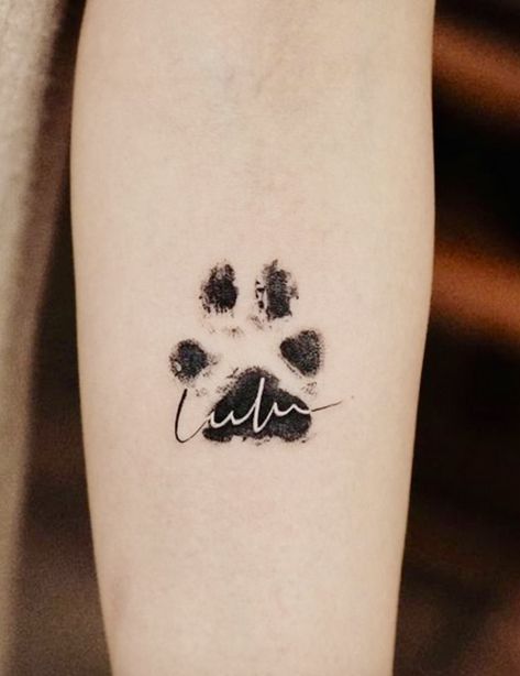 Dog Feet Tattoo, Tattoo Ideas For Dogs That Have Passed, Dog Print Tattoo Ideas, Skye Tattoo, Paw Print Memorial Tattoo, Dog Memorial Tattoos Unique, Dog Footprint Tattoo, Cat Paw Tattoo, Dog Paw Print Tattoo