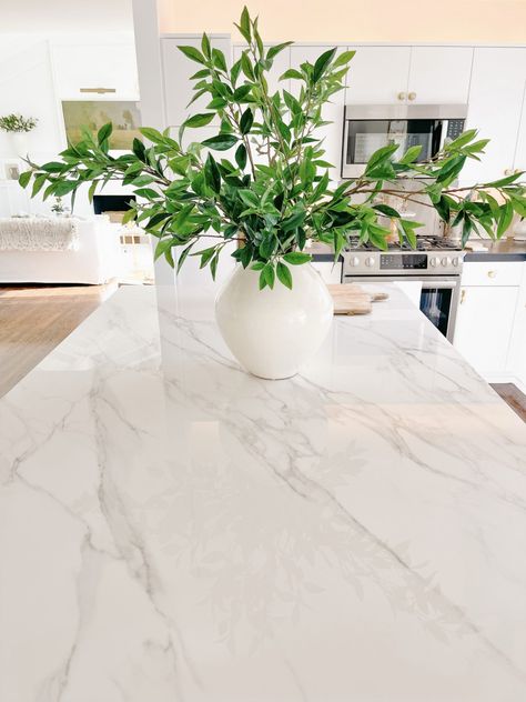 Porcelain Slab Q&A Kitchen Renovation - KristyWicks.com Countertops And Backsplash Ideas, Cabinet And Countertop Ideas, Kitchen Countertops And Backsplash, Countertop Decor Kitchen, Marble Quartz Countertop, Affordable Renovations, Countertops And Backsplash, Kitchen Countertop Ideas, Porcelain Countertops