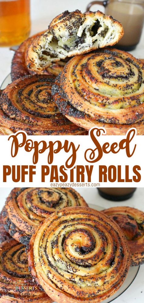 Poppy Seed Puff Pastry, Puff Pastry Poppy Seed, Recipes With Poppyseed Filling, Poppy Seed Pastry, Poppy Seed Danish, Poppy Seed Filling Recipes, Poppyseed Pastry, Czech Breakfast, Poppyseed Roll Recipe