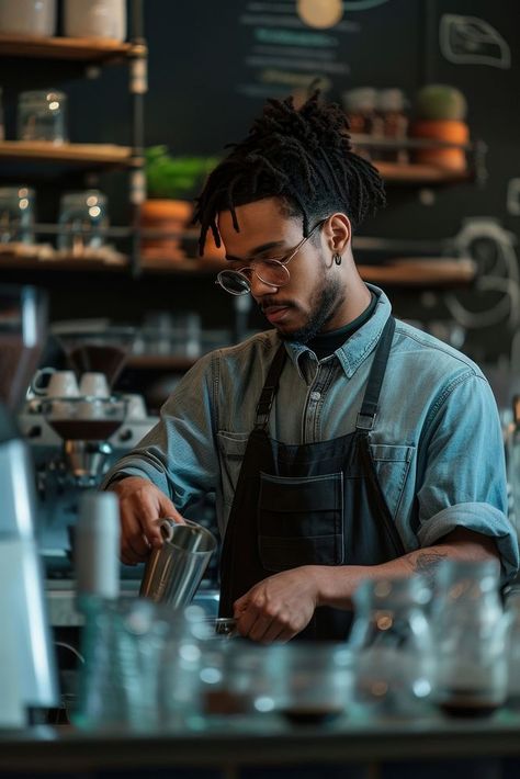 Cafe Photography People, Cafe Worker Outfit, Barista Photography, Cafe Worker, Barista Aesthetic, Etsy Aesthetic, Entrepreneur Aesthetic, People Drinking Coffee, Barista Cafe