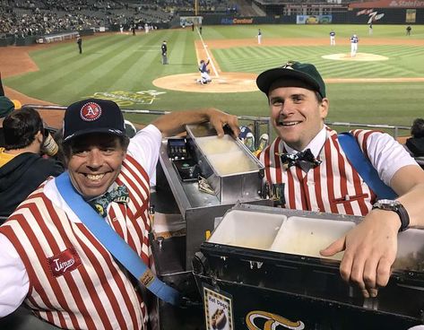 Beloved Oakland Coliseum hot-dog vendor, James “Jimmy” Graff sadly passed away on Christmas morning. He sold his hot dogs the old-fashioned way: in a special tin carrying tray with extra fixings like sauerkraut, sliced jalapenos and fancy mustard. He made sure to carry Oakland Coliseum’s preferred condiment, Bertman Original Ball Park Mustard, for his regular customers! Jimmy, you will sorely be missed! Hot Dog Vendor, Old Fashioned Games, Food Hamburger, Oakland Coliseum, 1984 Olympics, Oakland A’s, Giant Games, Giants Baseball, Toy Toy