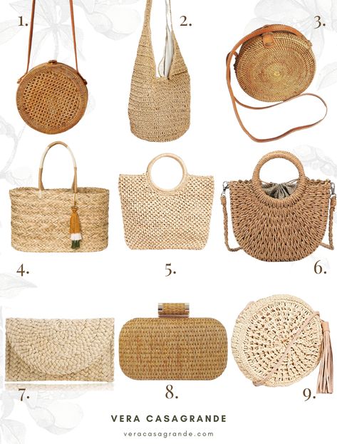 Summer Beach Bags, Purse Outfit, Rattan Handbags, Summer Fashion Accessories, Woven Leather Tote, Sac Diy, Boho Clothes, Summer Handbags, Knitting Bag