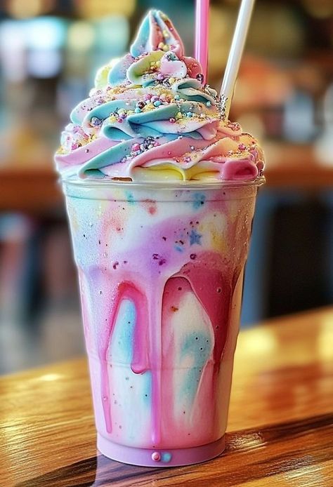 Milkshake Ideas Homemade, Milkshake Ideas, Unicorn Frappuccino, Bubble Tea Flavors, Planet Cake, Tea Flavors, Fro Yo, Secret Starbucks Recipes, Fav Products