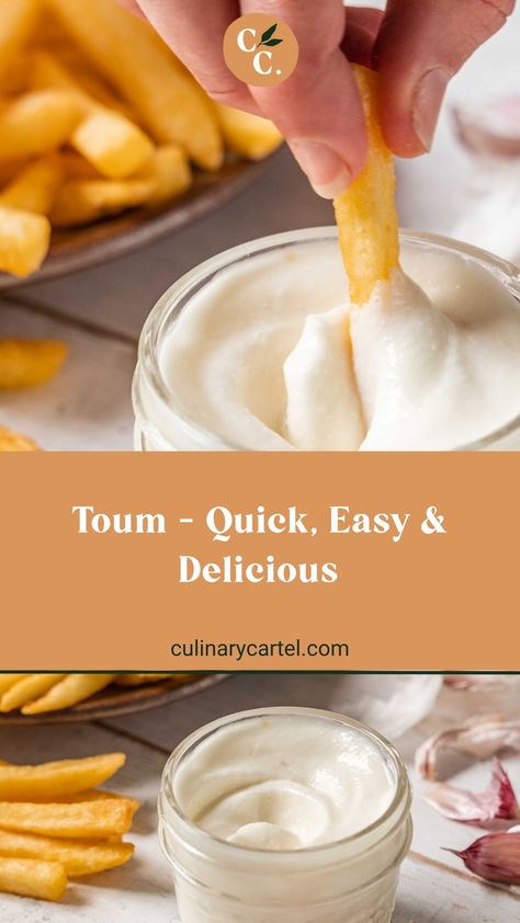 Toum - Fast, Easy & Delicious | Culinary Cartel Toum Recipe, Garlic Juice, Garlic Sauce, Meat Free, 4 Ingredients, Dipping Sauce, Vegan Gluten Free, Vegan Vegetarian, A Food