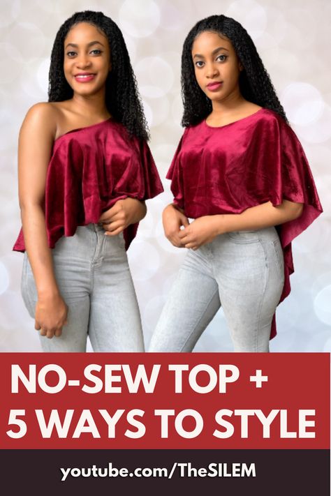 Learn how to make a top without sewing. No needle, no thread, no glue and no sewing machine needed. This no-sew top can also be styled in 5 different ways. All you need is a fabric, scissors, chalk and measuring tape. In this video, I show you how to make a no sew top from fabric, scarf, saree or dupatta. This tutorial is detailed and easy to understand. No sew outfit from fabric, No sew top, No sew top tutorial, No-sew outfit, No sew top DIY, No sew top from dupatta, No sew top from scarf, DIY Top From Dupatta, Diy Satin Top, Top From Scarf, No Sew Top, No Sew Clothing, Wrap Top Diy, Sew Tutorials, Scarf Diy, 1 Piece Dress