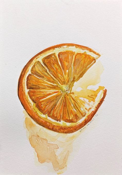 Orange Slice Painting, Watercolor Kitchen Art, Watercolor Kitchen, Fruit Watercolor, Orange Slice, Orange Decor, Fresh Orange, Orange Fruit, Painting Painting