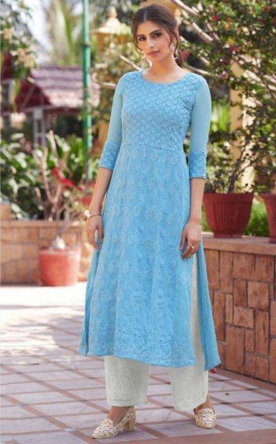 Latest 40 Chikankari Kurta for Women (2022) Chikankari Kurti Designs Latest, Angrakha Style Anarkali, Georgette Kurtis, Plazzo Set, Short Kurti Designs, Kurta Style, Gaun Fashion, Kurti Designs Latest, Kurti Designs Party Wear