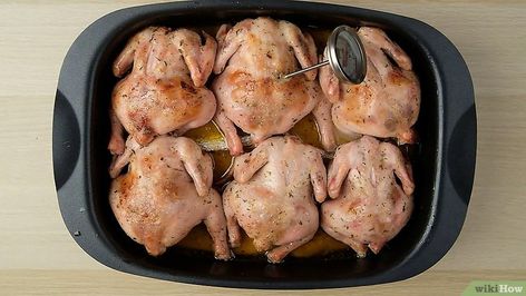 How to Cook Cornish Game Hens: 15 Steps (with Pictures) - wikiHow Cornish Hen Recipe Easy, Cooking Cornish Hens, Roaster Oven Recipes, Cornish Hen Recipes, Cornish Game Hen Recipes, Hen Recipes, Roasted Cornish Hen, Turkey In Roaster, Cornish Hen Recipe