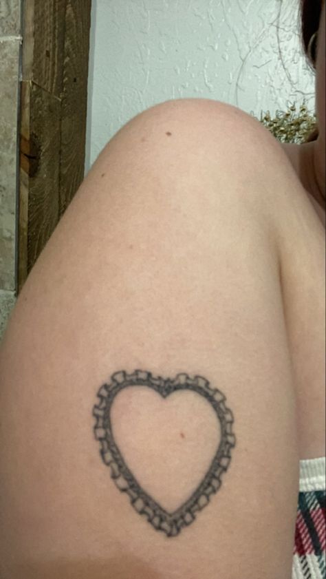 #tattoos #hearttattoo #laceyheart #lacehearttattoo #simpletattoo Lacy Heart Tattoo, Ruffle Heart Tattoo, Funky Heart Tattoo, Heart Doily Tattoo, Frilly Heart Tattoo, Heart Tattoo Cover Up, Jesus Heart Tattoo, Gothic Heart Tattoo, Heart Shaped Tattoos