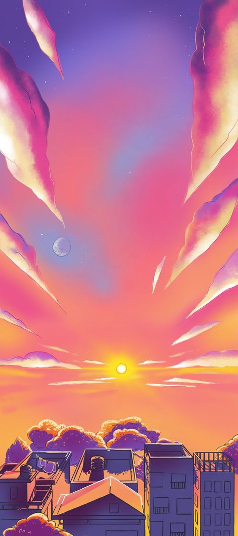 Sunset Sky Illustration, Sunset Animated, Sunset Animation, Fire Works, Sunset Background, Words Wallpaper, Short I, Sunset Wallpaper, Sunset Art