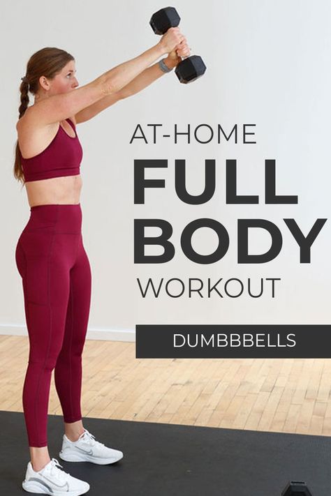 Short on time but want to work your whole body? Try this 15-Minute Full Body STRENGTH WORKOUT with dumbbells! Upper body strength, lower body strength and core strength -- all in just 15 minutes at home. These are the 9 BEST total body compound exercises to build strength at home with dumbbells. Use this 15-minute strength workout as a stand-alone full body strength training workout when you're short on time. Or add it on to a run or bike ride. 15 Min Weight Workout, 20 Minute Workout At Home With Weights, 20 Minute Full Body Strength Workout, Strength Training Circuit At Home, Full Body 20 Minute Workout, 15 Min Dumbell Workout, Dumbbell Whole Body Workout, 15 Minute Core Workout At Home, 15 Minute Full Body Workout At Home