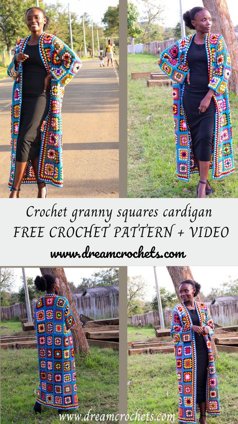 Crochet granny square cardigan Grant Square Crochet Cardigan, Crochet Granny Square Duster Pattern Free, Crochet Granny Square Long Cardigan Pattern Free, Scrap Crochet Cardigan, Crochet Granny Square Long Cardigan, Granny Square Duster Free Pattern, Crochet Granny Square Cardigan Pattern Free Easy, Crochet Scrap Yarn Cardigan Pattern Free, Long Crochet Cardigan Pattern Free