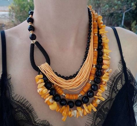 Bold Bohemian, Large Bead Necklace, Asymmetrical Necklace, Fimo Jewelry, Necklace Mom, Contemporary Necklace, Women's Necklace, Bold Necklace, Multi Strand Necklace