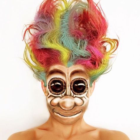 Troll Doll Costume, Rainbow Hair Colors, Costume Rainbow, Iconic Movie Characters, Troll Costume, Brunette Makeup, Rainbow Hair Color, Troll Doll, Different Hair Colors