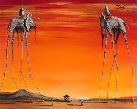 The Elephants (1948) by Salvador Dali - LadyKflo Salvador Dali Artwork, Dali Artwork, Salvador Dali Paintings, Famous Art Paintings, Art Analysis, Salvador Dali Art, Dali Paintings, Surealism Art, Dali Art