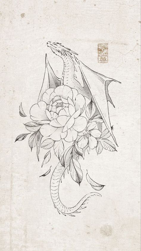 Dragon Tattoo With Flowers, Dragon Medieval, Dragon Tattoo Drawing, Dragon Tattoo Sketch, Small Dragon Tattoos, Bookish Tattoos, Medieval Tattoo, Dragon Tattoo Art, Dragon Sleeve Tattoos